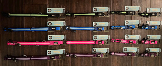 k9ightLights LED Dog Collars in All Sizes and Colors Laid Flat Overhead Shot 